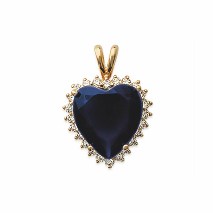 saphir synthétique taille coeur avec entourage  en Plaqué Or