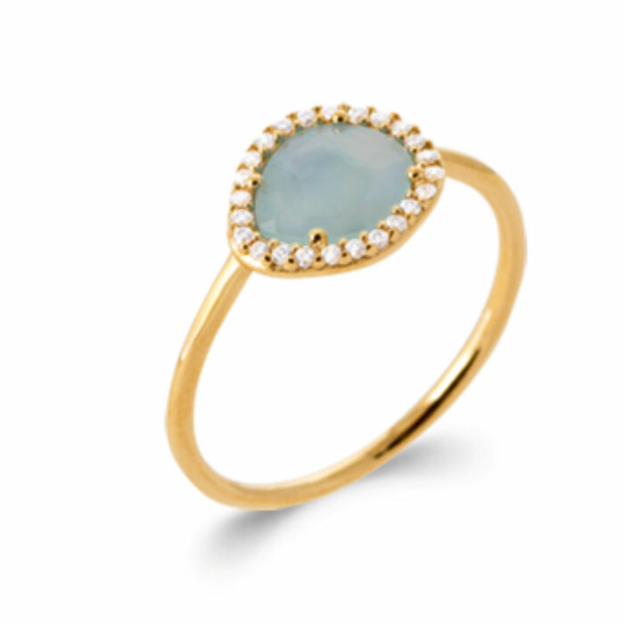 Bague motif serti clos perle et agate bleue  en Plaqué Or