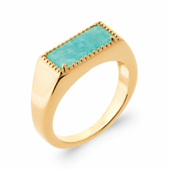 Bague motif table rectangulaire en amazonite  en Plaqué Or