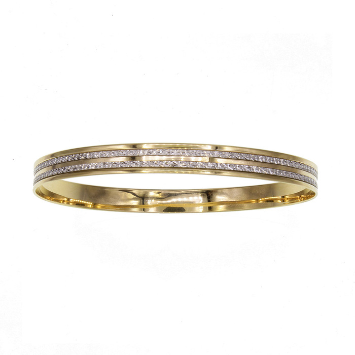 Bracelet Rigide cisele 2 rangs bicolor  en Or 750 / 1000 (18K)