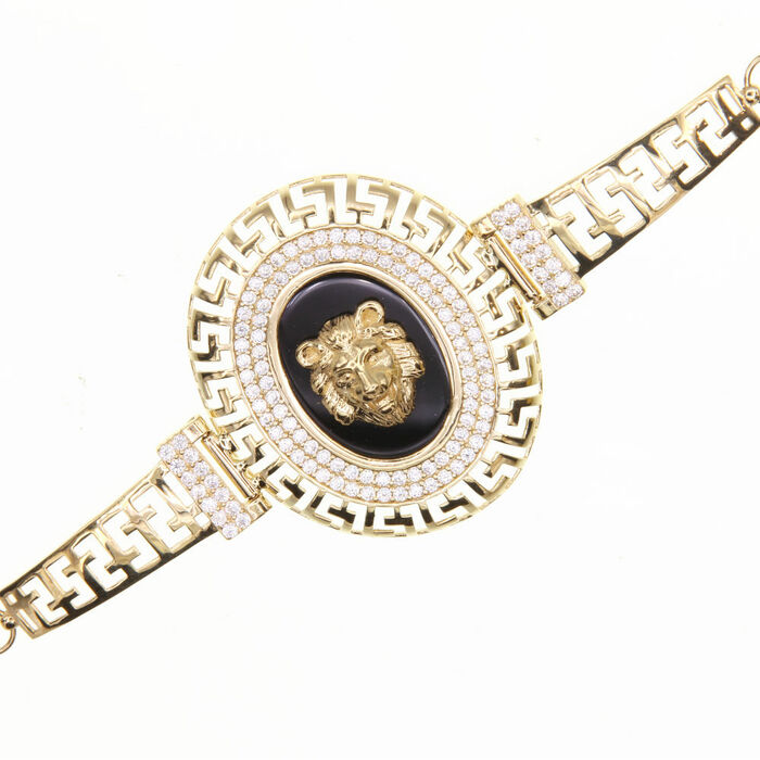 Gourmette oval lion et motif grec  en Or 750 / 1000 (18K)