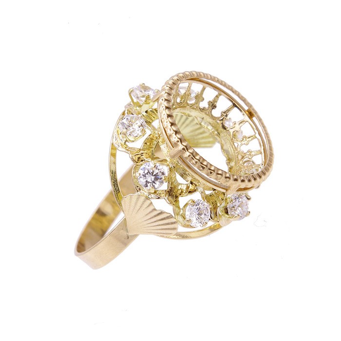 Bague motif Porte pince 10Frs pierres blanches  en Or 750 / 1000 (18K)