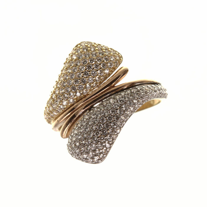Bague motif 3 ors pavee  en Or 750 / 1000 (18K)