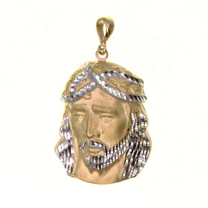 Pendentif religieux tete de Christ bicolore  en Or 750 / 1000 (18K)