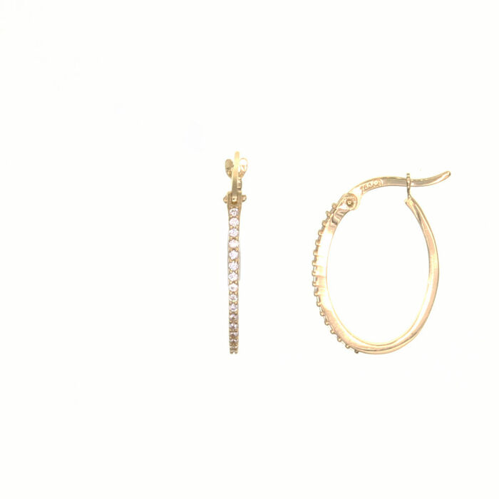 Paire de créoles ovales serties grain  en Or 750 / 1000 (18K)