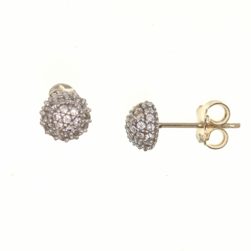 Paire de boucles à vis demi boules pavees  en Or 750 / 1000 (18K)