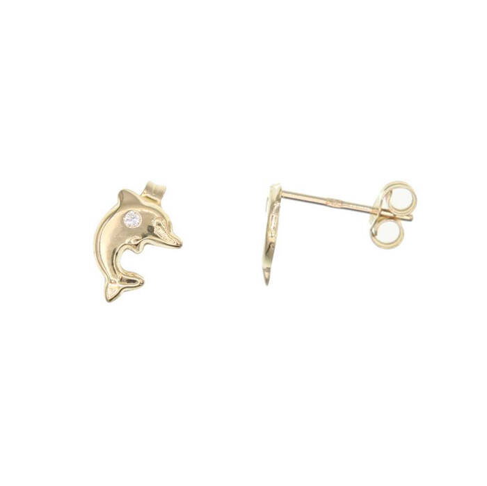 Paire de boucles à vis dauphin pierre blanche  en Or 750 / 1000 (18K)