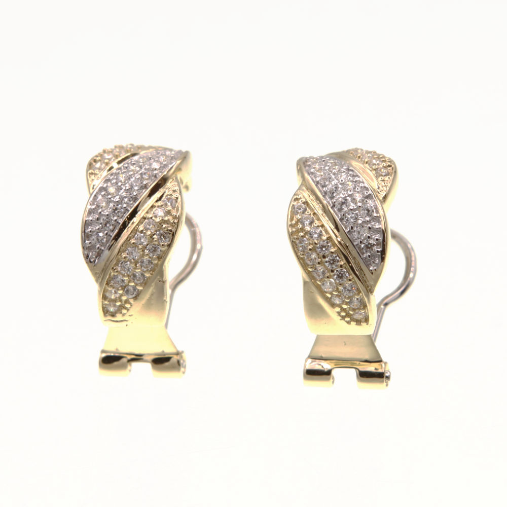 Paire de boucles dormeuses tresse pavee en Or 750 / 1000 (18K)