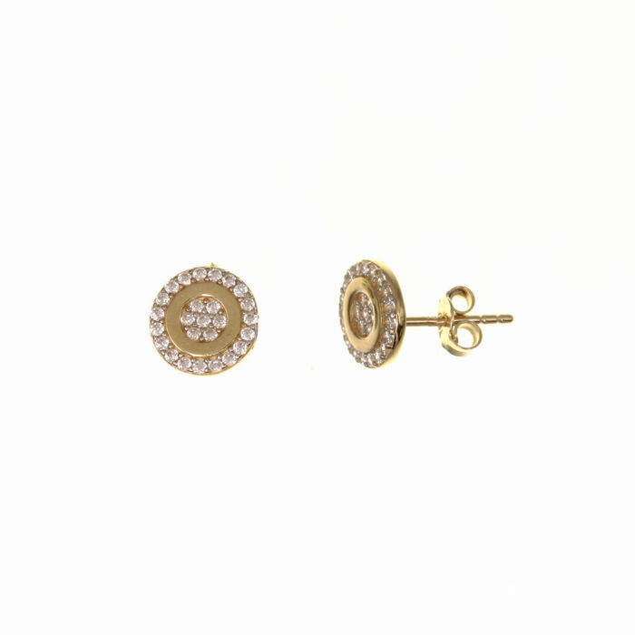 Paire de boucles à vis ronde avec entourage  en Or 750 / 1000 (18K)