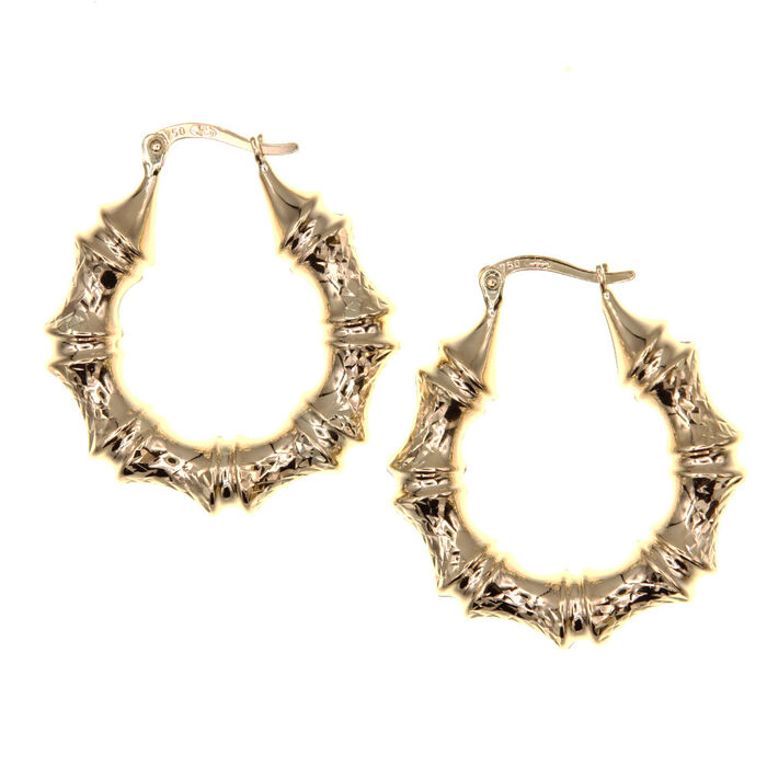 Paire de créoles bambou martelees  en Or 750 / 1000 (18K)