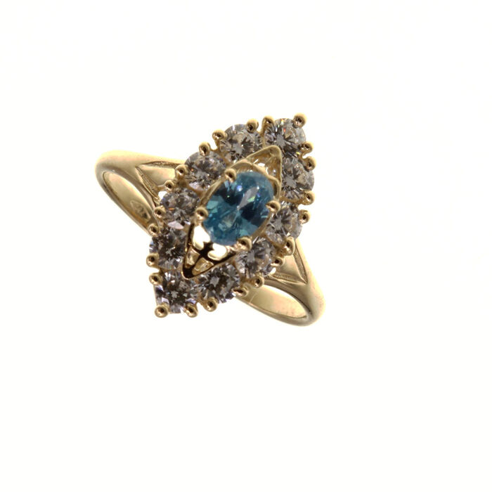 Bague motif marqise navette centre turquoise  en Or 750 / 1000 (18K)