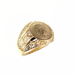 Chevalière table ronde tete de lion  en Or 750 / 1000 (18K)