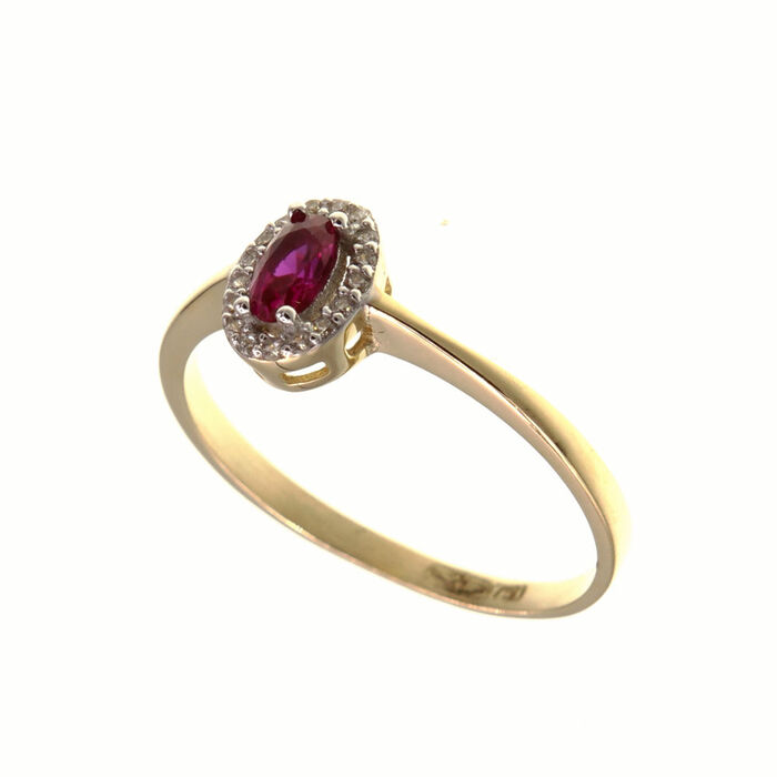 Bague motifSolitaire entourage oval rouge  en Or 750 / 1000 (18K)