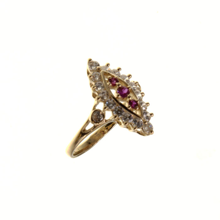 Bague motif marquise 3 pierres rouges  en Or 750 / 1000 (18K)