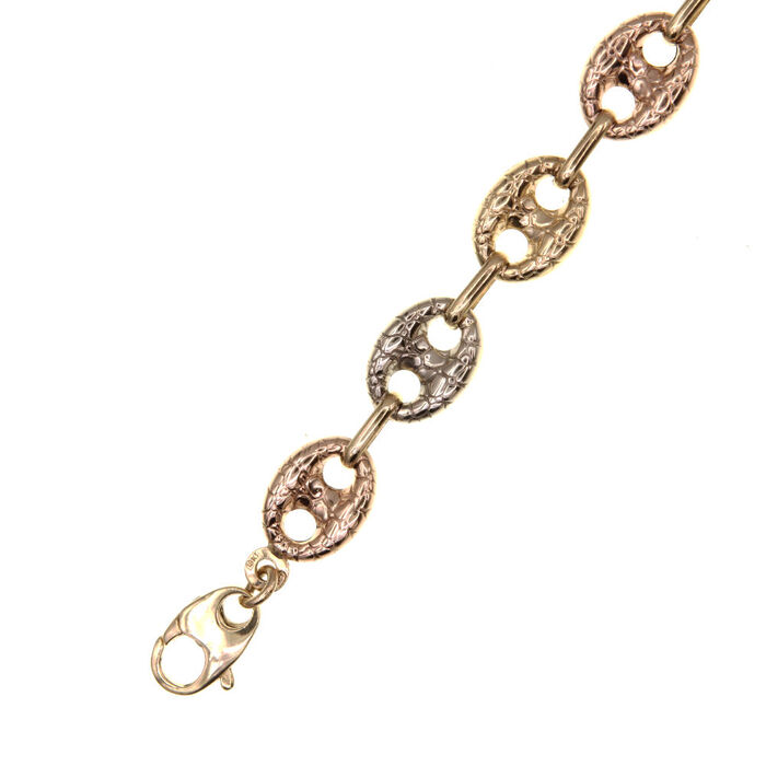 Chaine maille graine de cafe 3 ors martelee  en Or 750 / 1000 (18K)
