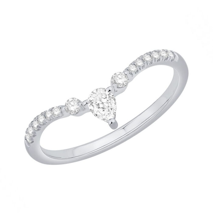 Solitaire Centre Poire avec accompagnement 0.20Ct  en Or 750 / 1000 (18K)