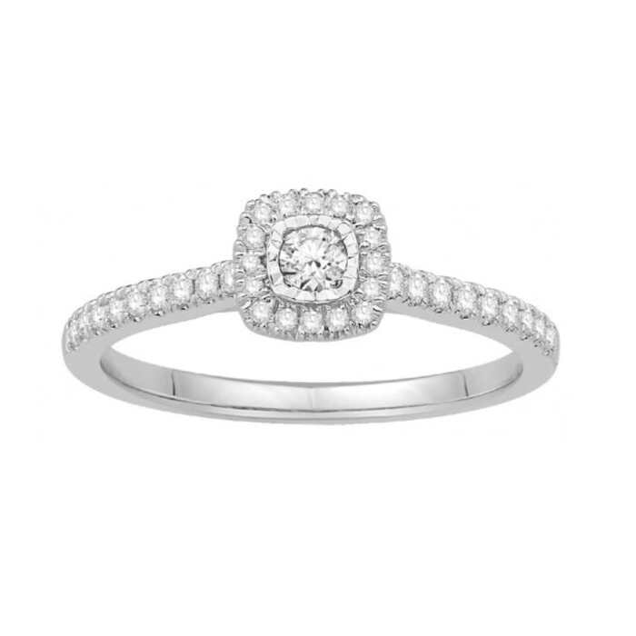 Solitaire accompagne entourage coussin Diamants 0.26 cts G SI2  en Or 750 / 1000 (18K)