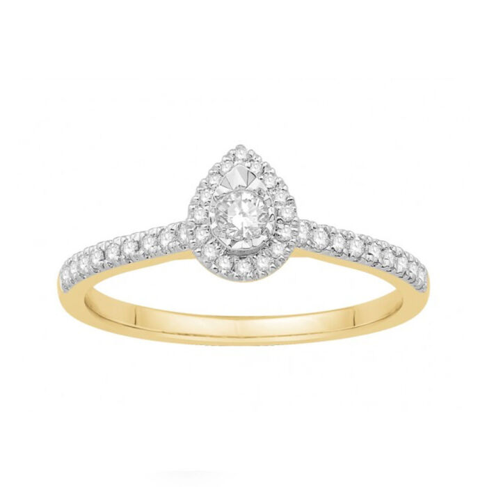 Solitaire accompagne avec entourage en forme de goutte et cent re rond 0.26Cts  en Or 750 / 1000 (18K)