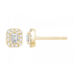 Paire de boucles à vis taille emeraude evec entourage  en Or 750 / 1000 (18K)