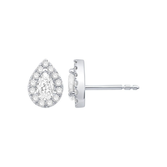 Paire de boucles à vis taille poire avec entourage 0.20ct au centre de chaq ue et 0.60Ct en tout  en Or 750 / 1000 (18K)