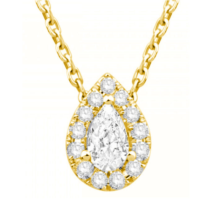 Ras du Cou sollitaire taille poire avec entourage centre 0.20Ct et 0.30Ct sur l'entourage  en Or 750 / 1000 (18K)