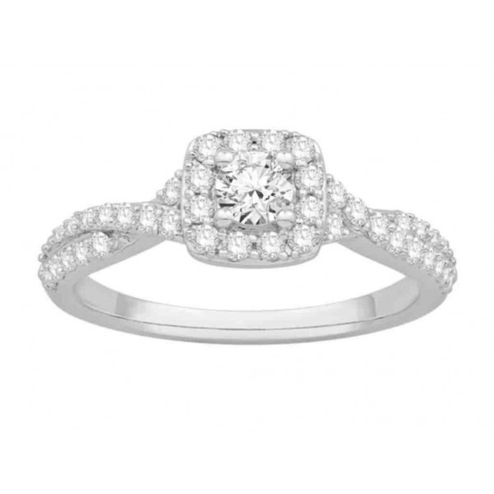 Solitaire 4 griffes entourage serti grain corps tressé Dts total 0.58 cts G SI2 - Dt centre 0.20 cts G S12  en Or 750 / 1000 (18K)