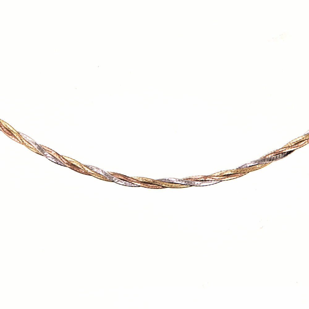 Ras du Cou tresse 3 ors en Or 750 / 1000 (18K)