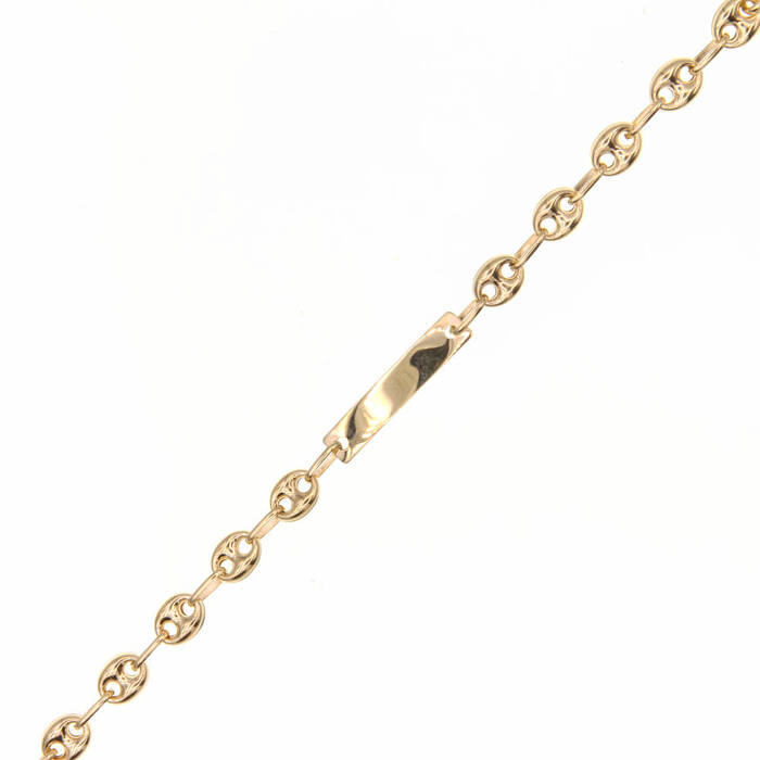Identité bebe maille graine de cafe et plaque rectancgle  en Or 750 / 1000 (18K)