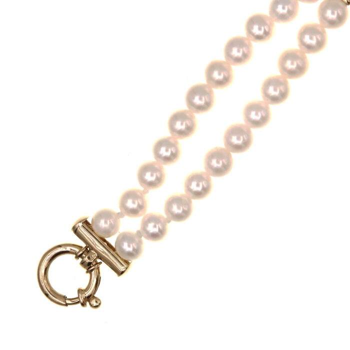 Gourmette col 2 rangs perles 5- 5.5mm  en Or 750 / 1000 (18K)