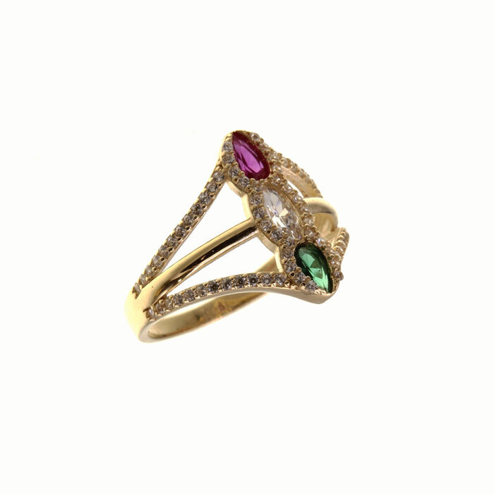 Bague motif navette 3 couleurs  en Or 750 / 1000 (18K)