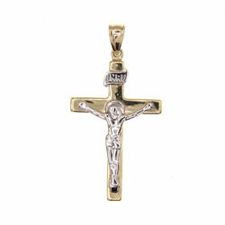Pendentif religieux croix bicolore avec un Christ et INRI  en Or 750 / 1000 (18K)