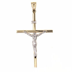 Pendentif religieux croix bicolore avec un Christ  en Or 750 / 1000 (18K)