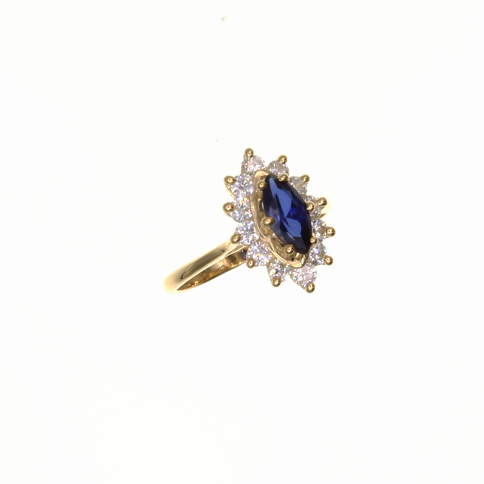 Bague motif marquise centre bleu  en Or 750 / 1000 (18K)