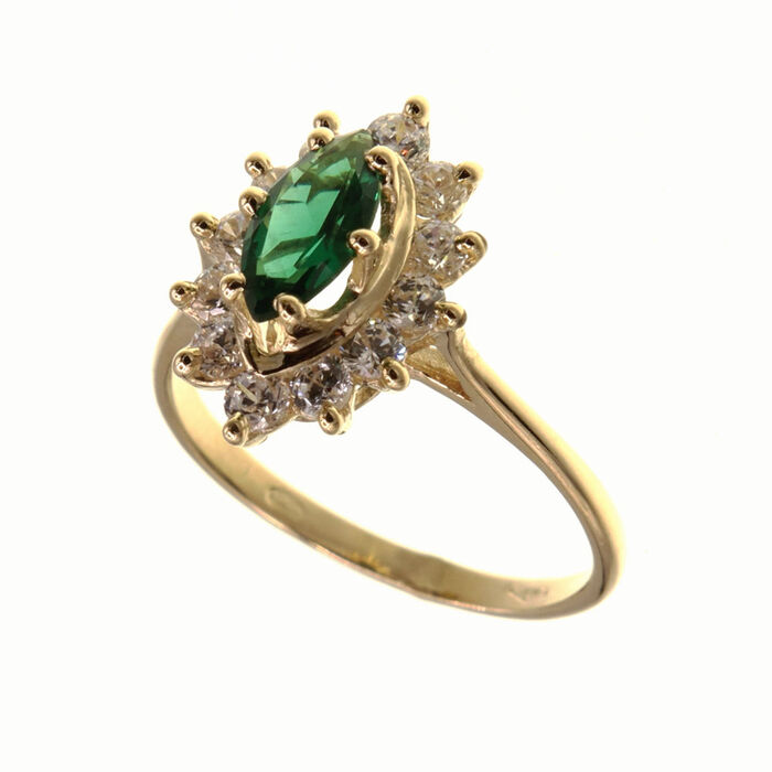 Bague motif marquise navette centre vert  en Or 750 / 1000 (18K)