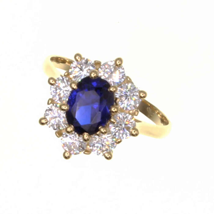 Bague motif marquise centre bleu  en Or 750 / 1000 (18K)