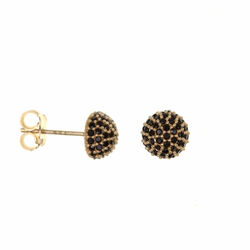 Paire de boucles à vis demi boules pavees noires  en Or 750 / 1000 (18K)