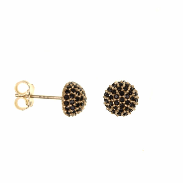 Paire de boucles à vis demi boules pavees noires  en Or 750 / 1000 (18K)