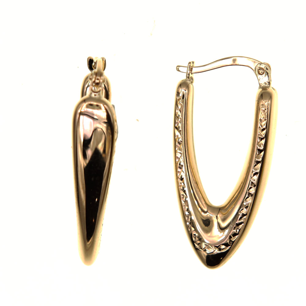 Paire de créoles ciselees en V en Or 750 / 1000 (18K)