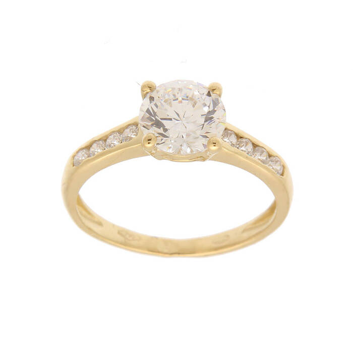 Bague motif accompagné serti rail et chaton 4 griffes  en Or 750 / 1000 (18K)