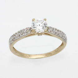 Bague motifSolitaire accompagné pavé avec un chaton serti 4 griffes  en Or 750 / 1000 (18K)