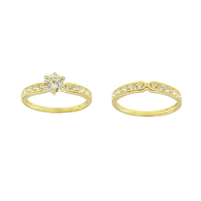 AllianceSolitaire en duo serti rail ( prix pour les deux bagues)  en Or 750 / 1000 (18K)
