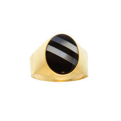 Chevalière onyx synthétique et nacre  en Or 750 / 1000 (18K)