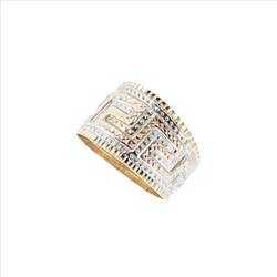 Bague motif martelee et motifs grecs  en Or 750 / 1000 (18K)