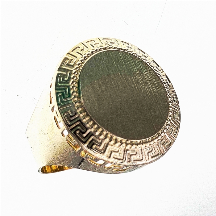 Chevalière table ronde et motifs grecs  en Or 750 / 1000 (18K)