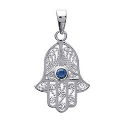 Pendentif religieux main avec oxyde bleue  en Argent 925 /1000