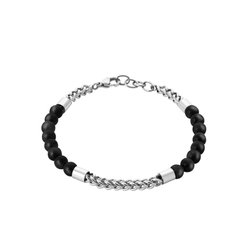 Gourmette acier et agathe noire  en Argent 925 /1000