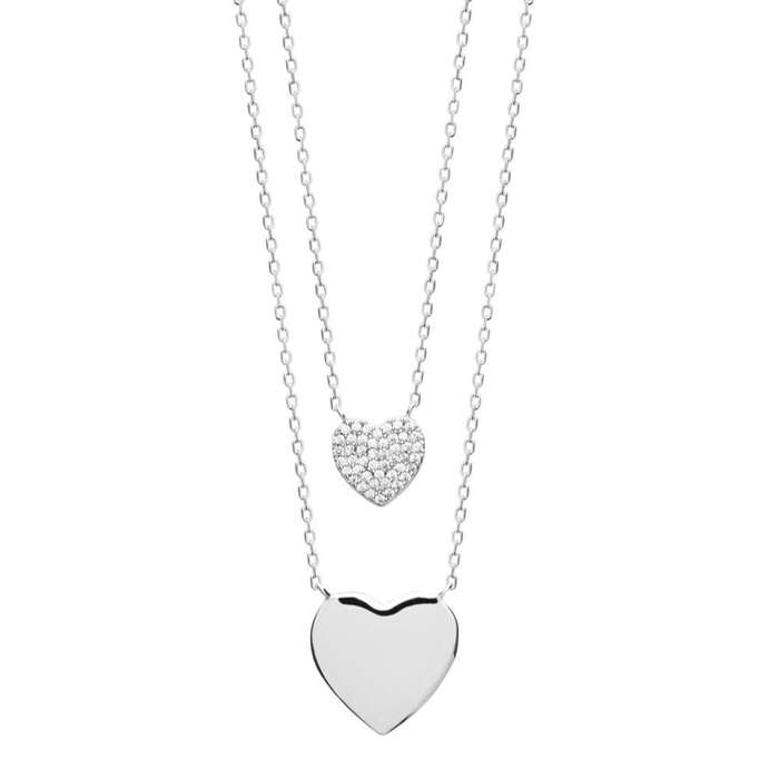 Collier motif 2 rangs 2 coeurs  en Argent 925 /1000