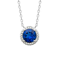 Collier motif entourage rond bleu  en Argent 925 /1000