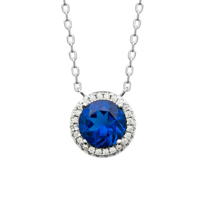 Collier motif entourage rond bleu  en Argent 925 /1000