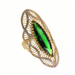 Bague motif entourage pierre Marquise verte autres Coul. Disp  en Or 750 / 1000 (18K)
